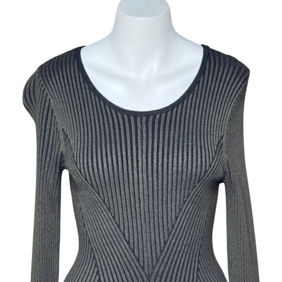 Express olive and black striped knit long sleeve sweater dress size M - Picture 2 of 13